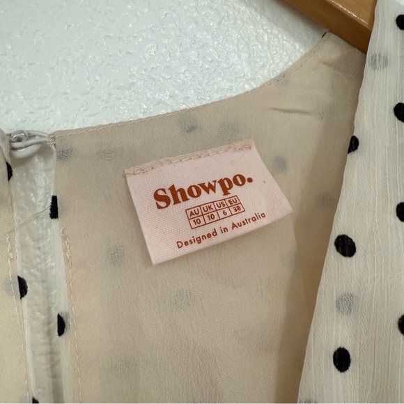 ShowPo PRETTY AS YOU MINI DRESS LONG SLEEVE SHIRRED WAIST IN OFF WHITE POLKA-DOT - Picture 8 of 8